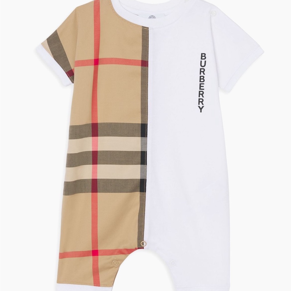 Burberry Kids Check One Piece - White and Brown Plaid 3 Lenox Playsuit Romper
